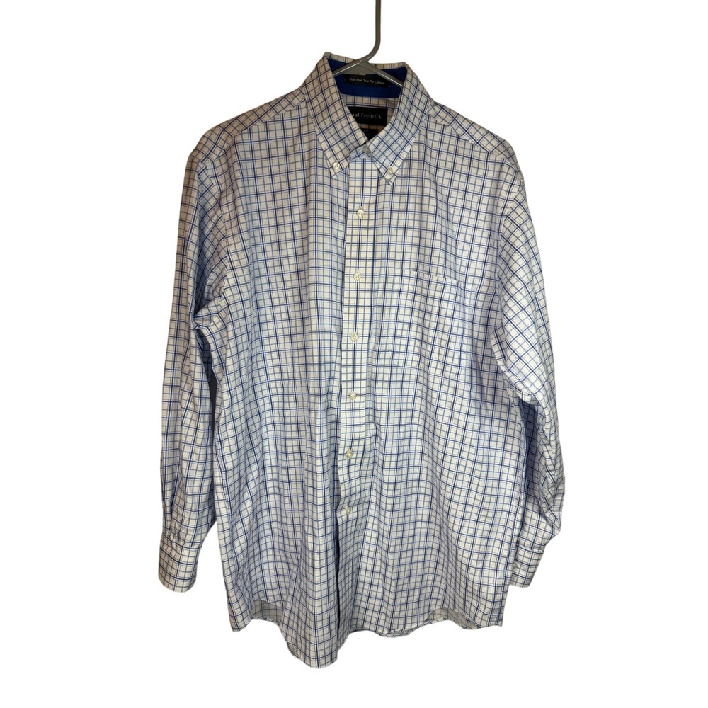 Paul Fredrick Mens Classic Fit 16x32 Non Iron Cotton Blue Plaid Dress Shirt
